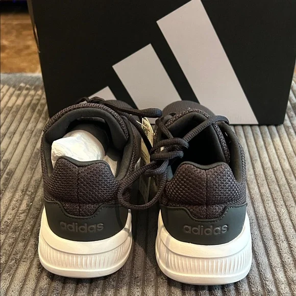 adidas Women’s Black Mesh Athletic Sneakers with Gray Stripes - Picture 4 of 7